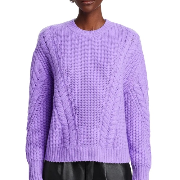 Luxurious 100% Cashmere Crewneck Cable Knit Sweater By Aqua in purple - Picture 4 of 6